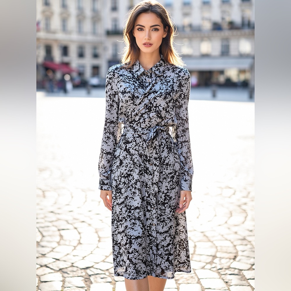 Seraphine Black & Gray Abstract Floral Button-Front Maternity Midi Dress Size 12